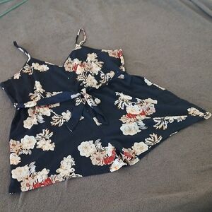 Shein Navy Floral Tie-Front Cami Romper